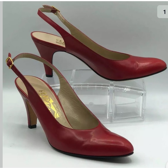 Salvatore Ferragamo slingback red woman’s 7 -4A - Picture 1 of 12